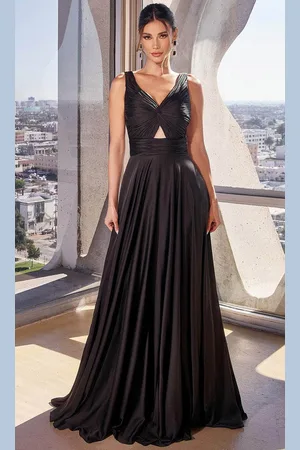Ladivine 7497 - Ruched Knotted V-Neck Prom Gown