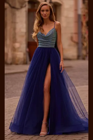 La Femme 32838 - Cowl Neck Iridescent Beaded Prom Gown