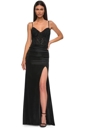 La Femme 32803 - Ruched Detailed Lace Bodice Evening Gown