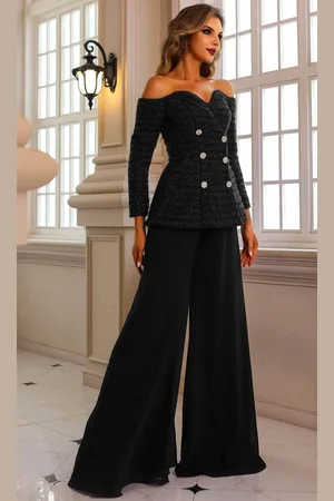 Terani Couture 242E3185 - Metallic Lace Long Sleeve Pantsuit