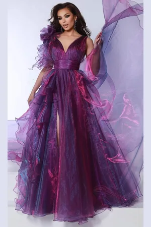 Johnathan Kayne 3014 - V-Neck Ruched Detailed Prom Gown