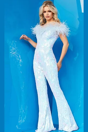 JOVANI 22348 - Embellished Off-Shoulder Jumpsuit