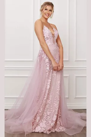 Nox Anabel F485 Beaded Lace Deep V Neck Trumpet Dress
