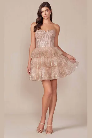 Nox Anabel Y863 - Strapless Heatset Stone Embellished Cocktail Dress