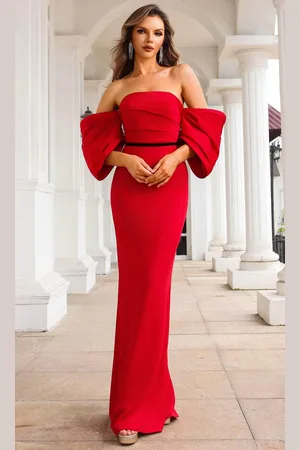 Terani Couture 251E4204 - Off Shoulder Sleeve Satin Evening Gown