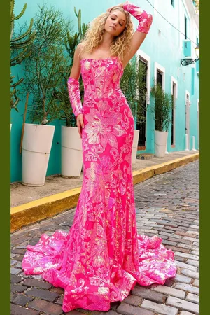 Nox Anabel R1268 - Floral Sequin Mermaid Evening Dress