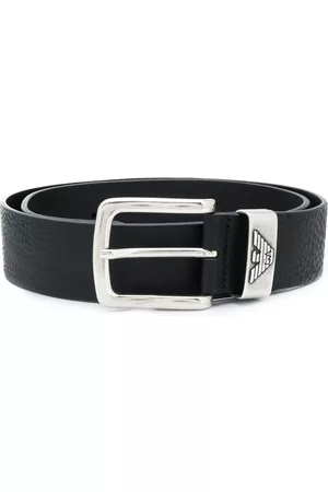 Mens Emporio Armani black Leather Logo Plate Belt