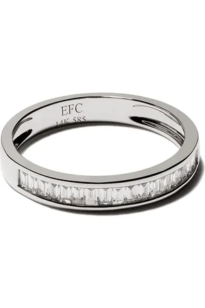 EF Collection 14kt white gold half diamond channel set baguette stack ring