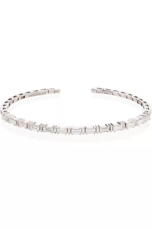 Suzanne Kalan 18kt white gold Linear Horizontal baguette diamond bangle