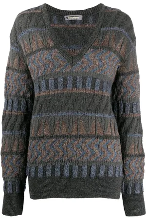 Issey Miyake 1980s jacquard V-neck jumper