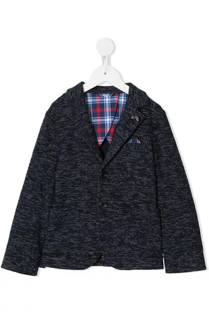 Familiar Plaid detail car embroidered blazer