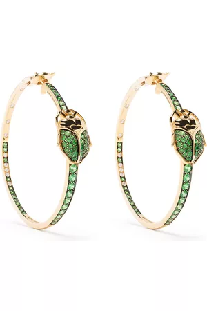 Aurélie Bidermann 18kt yellow Scarab tsavorite and diamond hoop earrings