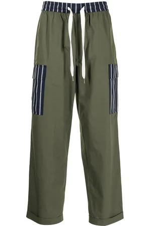 Ports V Striped-panel drawstring trousers