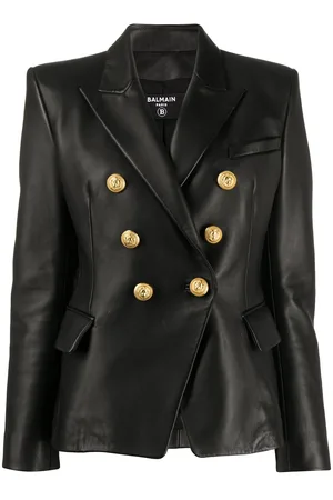 Balmain Double-breasted leather blazer