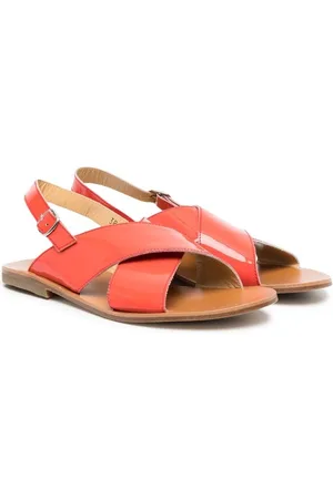 GALLUCCI TEEN patent-leather crossover-straps sandals