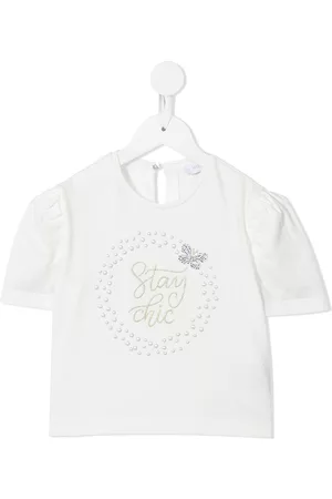 MONNALISA Slogan embroidered short-sleeve blouse