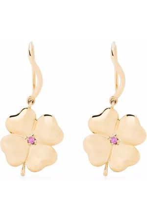 Aurélie Bidermann 18kt yellow Clover pink sapphire earrings