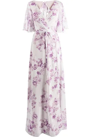 Marchesa Notte Floral-print rear-tie gown