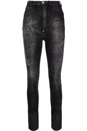 Philipp Plein Stonewashed super high-waisted jeggings