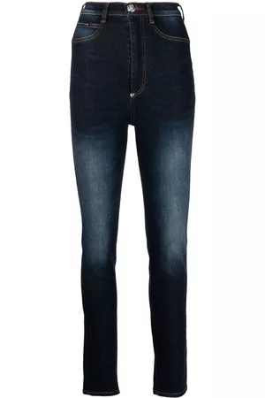 Philipp Plein Stonewashed high-waisted jeggings