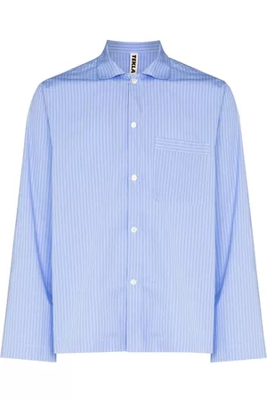 Tekla Pinstriped poplin pajama shirt