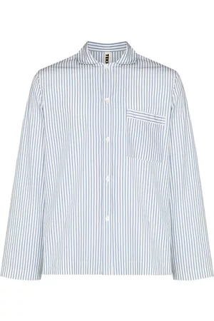 Tekla Striped poplin pajama shirt