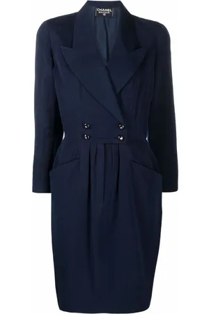 CHANEL 1980s peak lapels double-breasted dress
