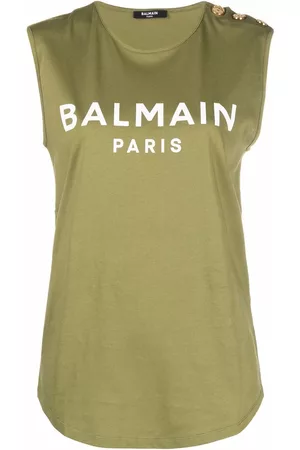 Balmain Button-embellished logo tank top