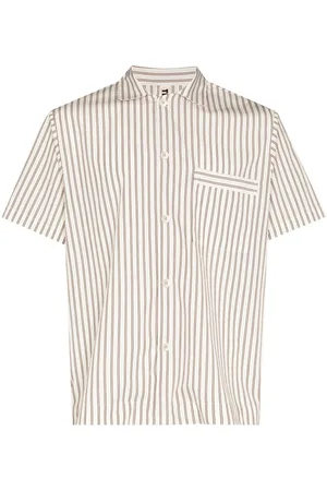 Tekla Vertical-stripe short-sleeve pajama shirt