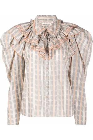ULLA JOHNSON Ruffled-neck check pattern blouse