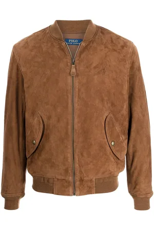 Ralph Lauren Embroidered-logo suede bomber jacket