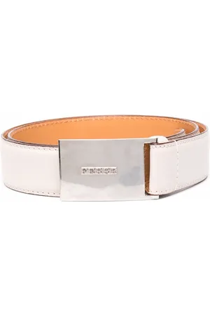Gianfranco Ferré 1900s engraved logo plaque leather belt