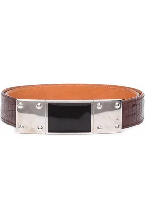 Gianfranco Ferré 1990s elongated flat buckle crocodile effect belt