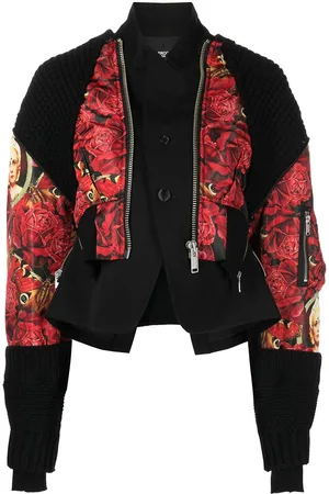 UNDERCOVER Knitted-panels rose-print jacket