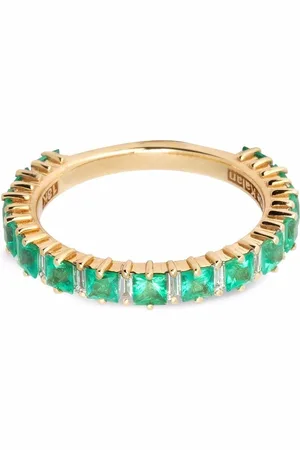 Suzanne Kalan 18kt yellow emerald and diamond band ring