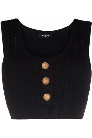 Balmain Logo-button cropped sleeveless knitted top