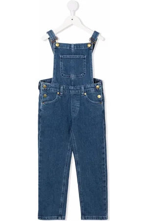 Mini Rodini Girls Dungarees - Embroidered logo denim dungarees