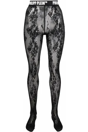 Philipp Plein Floral-lace logo-waistband tights