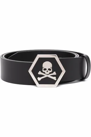 Philipp Plein Leather skull-buckle belt