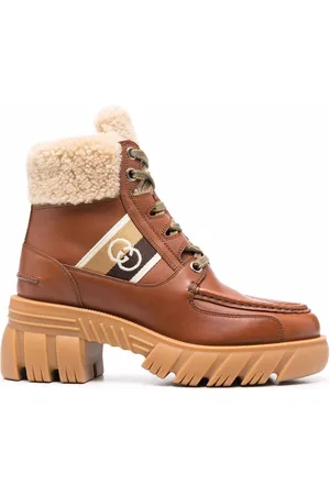 Gucci Women Lace-up Boots - Logo-patch lace-up boots