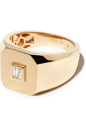 Shay 18kt yellow baguette diamond-embellished signet ring