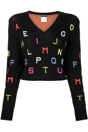 CHANEL 2001 lettering embroidery V-neck jumper