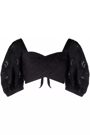 Self-Portrait Lace puff-sleeves crossover cropped top