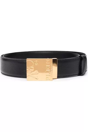 Philipp Plein Skull-logo engraved buckle belt
