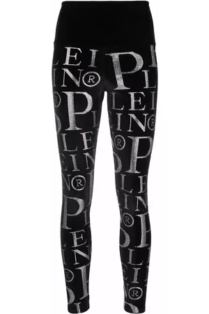 Philipp Plein Velvet logo-print high-waisted leggings
