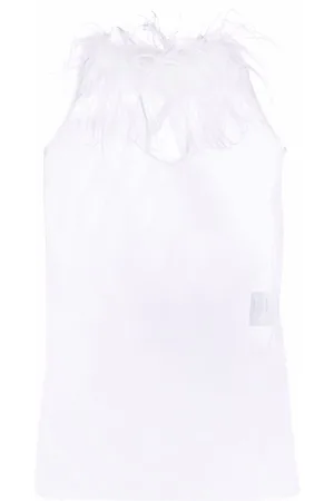 Styland Feather trim sheer sleeveless top