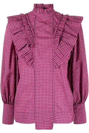 Ganni Check-pattern long-sleeve blouse
