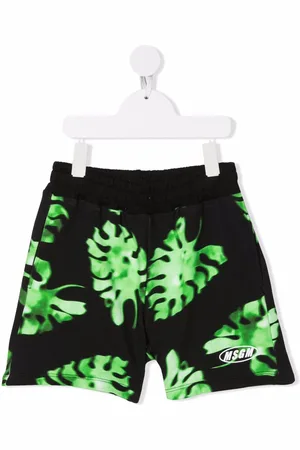 Msgm Leaf-print cotton shorts