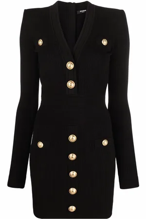 Balmain Logo-button ribbed mini dress