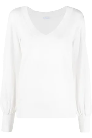 Malo Bishop-sleeve V-neck knitted top